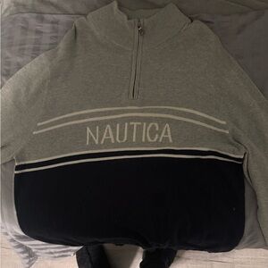 Nautica Men's Gray and Navy Zip-Up Sweater